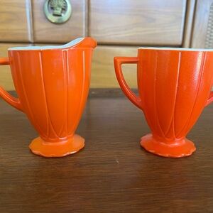 Hazel Atlas Vintage Orange Creamer and Sugar Set MCM